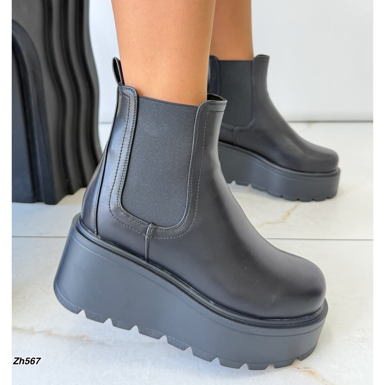 Botin negro resorte plataforma 7cm HX3288-C1779